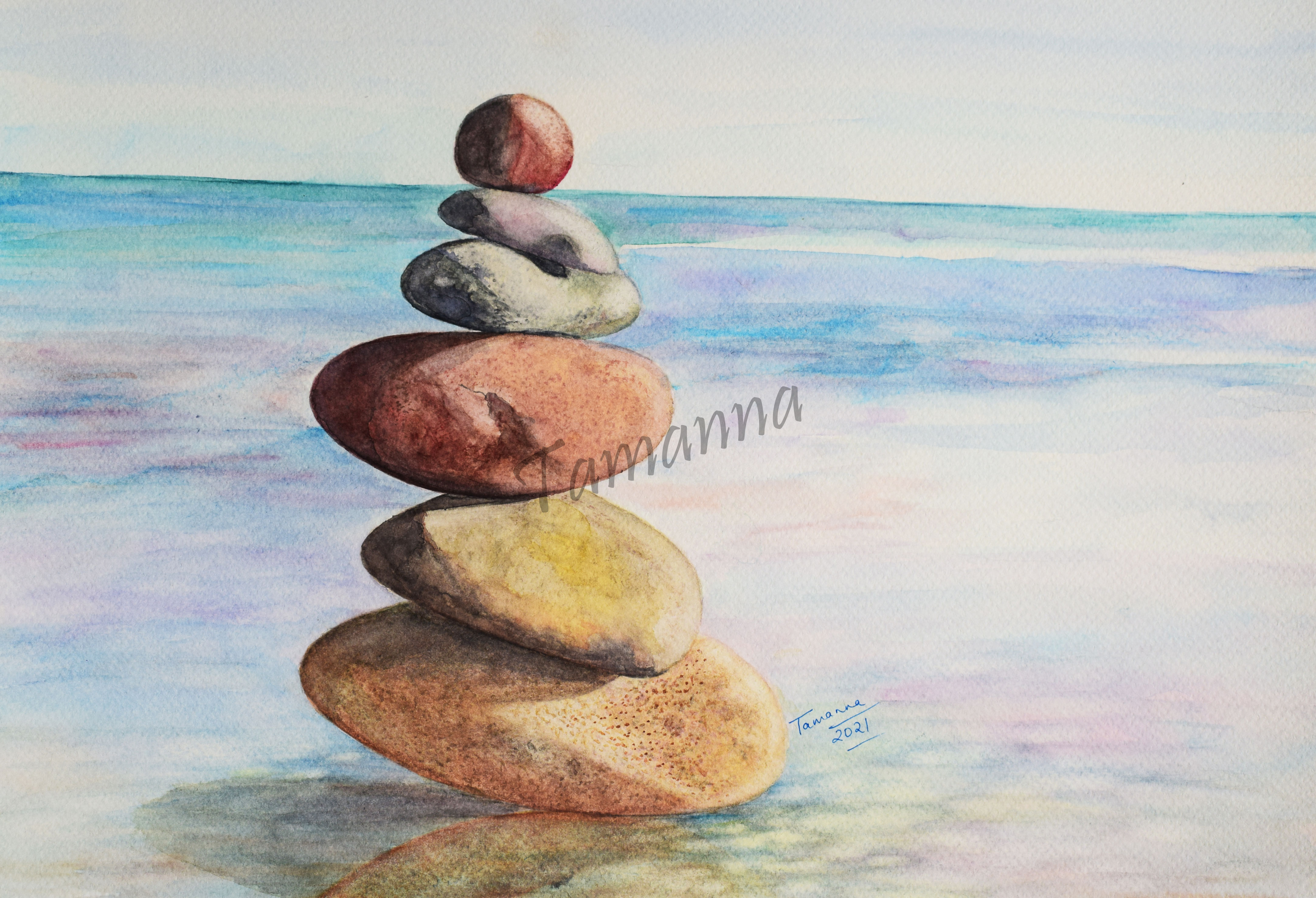 🔴Watercolor Painting Beginners Mindful Stack of Stones 