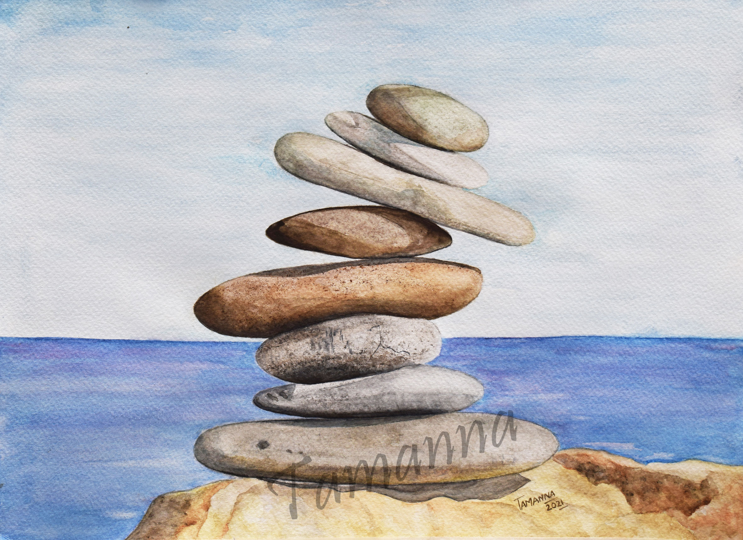 🔴Watercolor Painting Beginners Mindful Stack of Stones 
